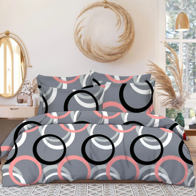 GEDLOVE Cotton Double Flat 250 TC Floral Bedsheet(Pack of 1, Gery)