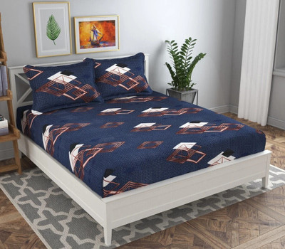BSB HOME 160 TC Microfiber Double Printed Flat Bedsheet(Pack of 1, Beige)