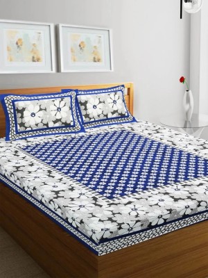Mahar 144 TC Cotton Double Floral Flat Bedsheet(Pack of 1, Blue)