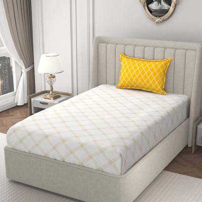 HIDECOR 280 TC Microfiber Single Geometric Flat Bedsheet(Pack of 1, White & Yellow)