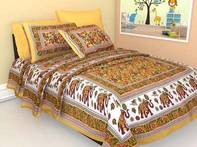 Ubania Collection Cotton Single Flat 140 TC Animal Bedsheet(Pack of 1, Yellow)