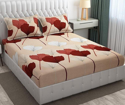 COZY QUEEN Cotton Double Flat 280 TC Floral Bedsheet(Pack of 1, Beige, Red, White)