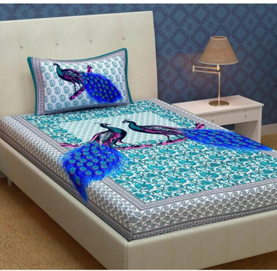 FAB HUB Cotton Single Flat 144 TC Jaipuri Prints Bedsheet(Pack of 1, Multicolor)