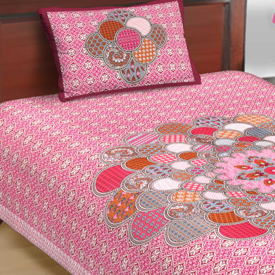 Narmada prints Cotton Single Flat 140 TC Printed Bedsheet(Pack of 1, Pink)
