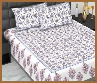 JAIPUR PRINTS Cotton Double Flat 210 TC Jaipuri Prints Bedsheet(Pack of 1, Grey)