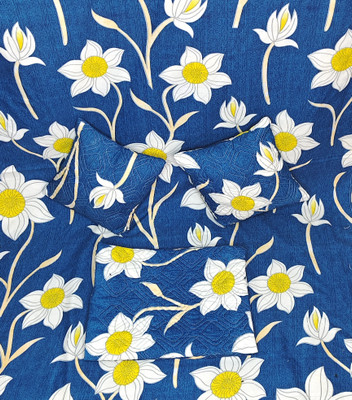 HOMYBEES Cotton Double Flat 280 TC Abstract Bedsheet(Pack of 1, Blue, White, Yellow)