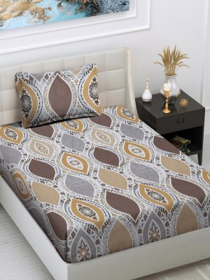 Fabinaliv 300 TC Polycotton Single Motifs Flat Bedsheet(Pack of 1, Wood Brown)