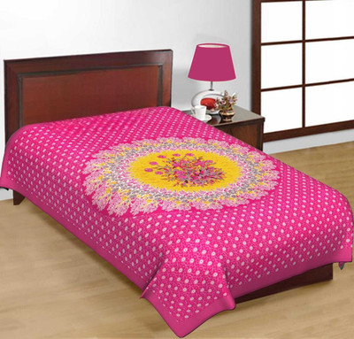 Home@shop Cotton Single Flat 144 TC Jaipuri Prints Bedsheet(Pack of 1, Pink)