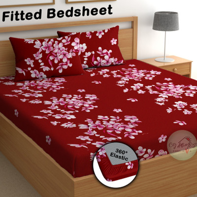 CG Homes 180 TC Cotton Double Printed Fitted (Elastic) Bedsheet(Pack of 1, BLOOD RED)