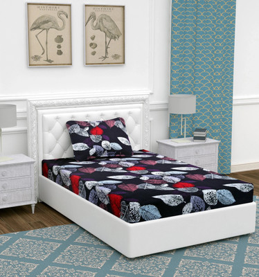 BEVI 280 TC Microfiber Single Printed Flat Bedsheet(Pack of 1, Black)