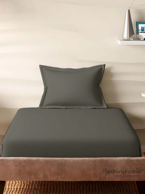 SLEEPING OWLS Cotton Single Flat 210 TC Solid Bedsheet(Pack of 1, Dark Grey)