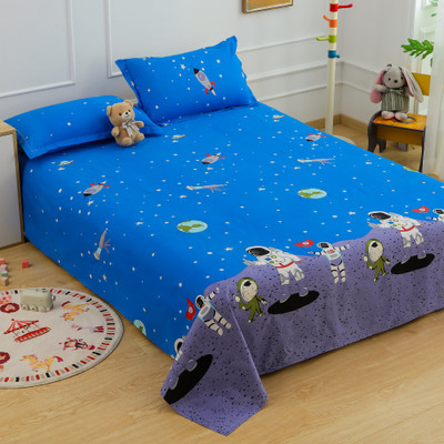 Story@home Microfiber Double Flat 180 TC Printed Bedsheet(Pack of 1, Blue & Grey)