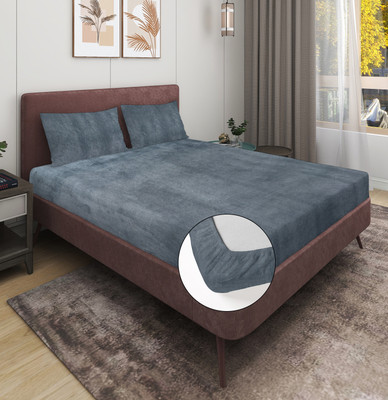 EXFAB 354 TC Woolen King Solid Fitted (Elastic) Bedsheet(Pack of 1, Solid Grey)