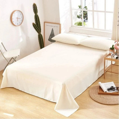 BEVI 300 TC Microfiber Double Solid Flat Bedsheet(Pack of 1, ivory)