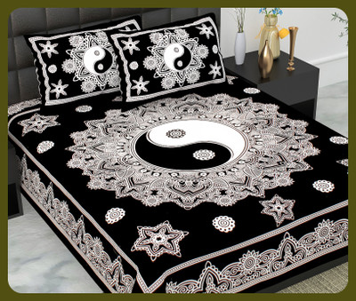 BedZone Cotton Double Flat 240 TC Jaipuri Prints Bedsheet(Pack of 1, Black)