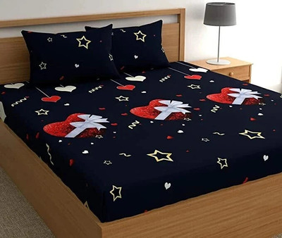 Decorum 180 TC Polycotton Double 3D Printed Flat Bedsheet(Pack of 1, Black)