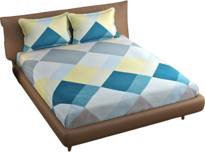 Rvans Creations 244 TC Microfiber Single Geometric Fitted (Elastic) Bedsheet(Pack of 1, Yellow)