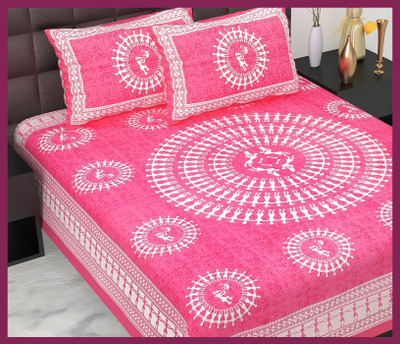 JAIPUR PRINTS Cotton Double Flat 210 TC Jaipuri Prints Bedsheet(Pack of 1, Pink)