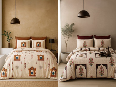 ABODRIC Cotton King Flat 260 TC Printed Bedsheet(Pack of 2, Multicolor)