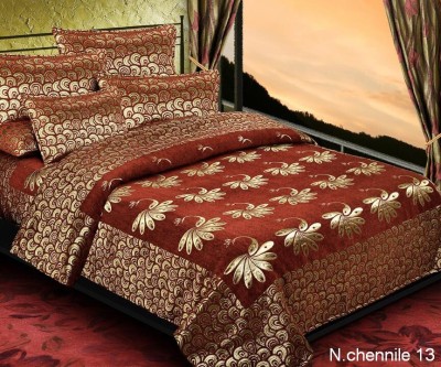 Nine Living 350 TC Velvet King Floral Flat Bedsheet(Pack of 1, Maroon)