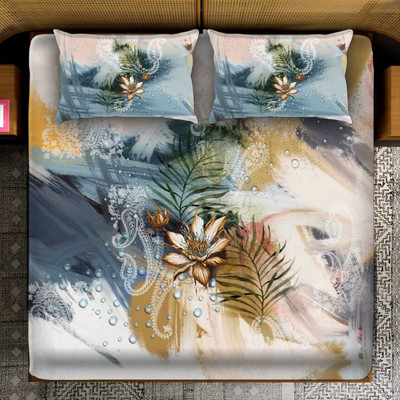 Home Sazawat Polycotton King Flat 390 TC Printed Bedsheet(Pack of 1, KING_Ambi flower_S1)