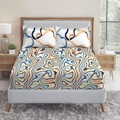 TRIDENT 144 TC Cotton Double Abstract Flat Bedsheet(Pack of 1, MARBLE SEA BLUE)