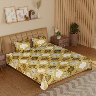 CARLTON LONDON 144 TC Cotton Queen Geometric Flat Bedsheet(Pack of 1, Multicolor11)