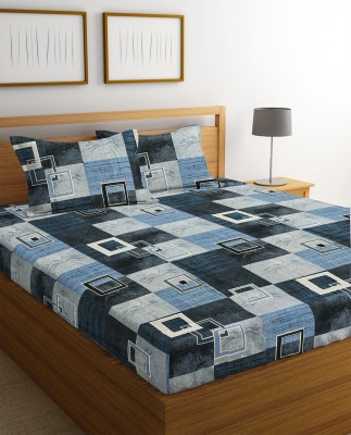 VAS COLLECTIONS 144 TC Microfiber Double Abstract Flat Bedsheet(Pack of 1, Aqua, Grey, White)