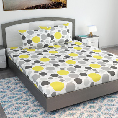 Divine Casa Cotton King Flat 144 TC Floral Bedsheet(Pack of 1, Cyber Yellow)
