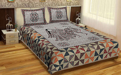 PALANG SHOBHA Cotton Double Flat 104 TC Jaipuri Prints Bedsheet(Pack of 1, Multicolor)