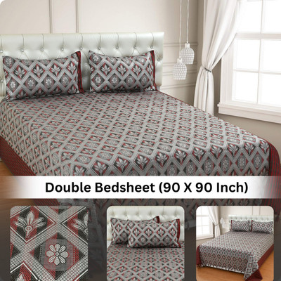Mithan 280 TC Silk Double Abstract Flat Bedsheet(Pack of 1, Red)