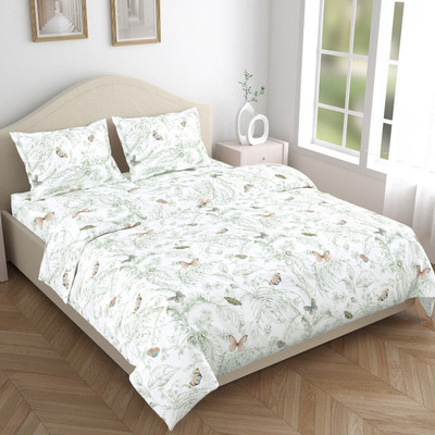 haus & kinder Cotton Double Flat 144 TC Printed Bedsheet(Pack of 1, Green)