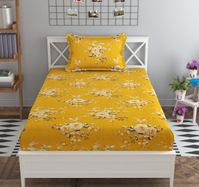 Mafatlal 180 TC Microfiber Single Printed Flat Bedsheet(Pack of 1, Yellow)