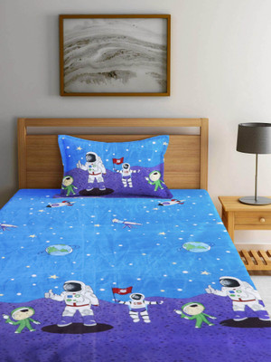 precise fabrics Microfiber Single Fitted (Elastic) 250 TC Printed Bedsheet(Pack of 1, Blue)