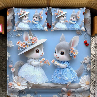 Dream tela Microfiber King Flat 400 TC Cartoon Bedsheet(Pack of 1, Sky Blue)