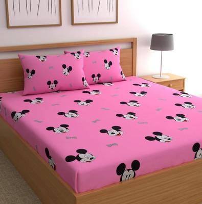 Aciloc Cotton Double Flat 210 TC Printed Bedsheet(Pack of 1, Pink)