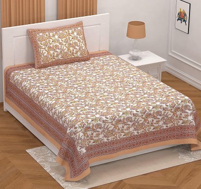 EasyGoods 240 TC Cotton Single Jaipuri Prints Flat Bedsheet(Pack of 1, Orange)