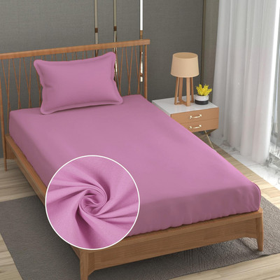 The Little Big Store 250 TC Microfiber Single Solid Fitted (Elastic) Bedsheet(Pack of 1, Pink)