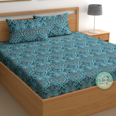 CG Homes Cotton Double Flat 180 TC Printed Bedsheet(Pack of 1, Blue Abstract)