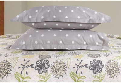 haus & kinder 186 TC Cotton Double Floral Flat Bedsheet(Pack of 1, Green & Grey & White)
