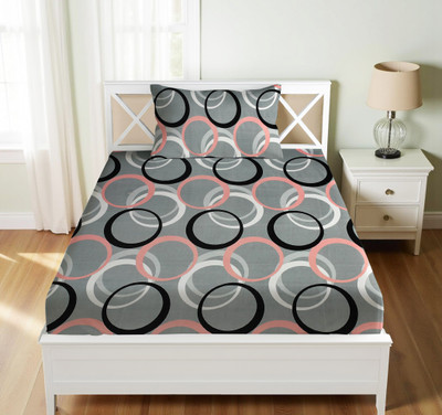 Vishal international Cotton Single Flat 220 TC Floral Bedsheet(Pack of 1, Grey Cicle)
