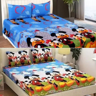 HSR Collection Cotton Double Flat 210 TC 3D Printed Bedsheet(Pack of 2, Multicolor)