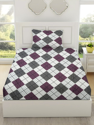 RUSTIC LINEN 144 TC Microfiber Single Printed Flat Bedsheet(Pack of 1, Purple)