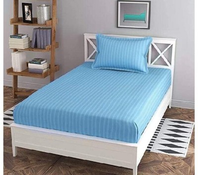 Harbell Home 180 TC Cotton Single Striped Flat Bedsheet(Pack of 1, Blue)