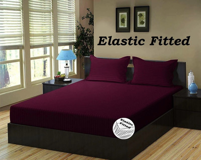 HOMYBEES Cotton Double Fitted (Elastic) 300 TC Striped Bedsheet(Pack of 1, Purple)