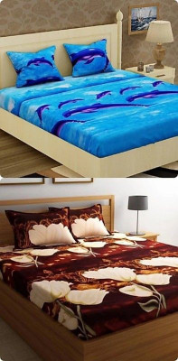 HSR Collection Cotton Double Flat 210 TC Printed Bedsheet(Pack of 2, Multicolor)