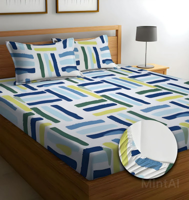 CLOVIS KRAFTS 240 TC Microfiber King Printed Fitted (Elastic) Bedsheet(Pack of 1, White)