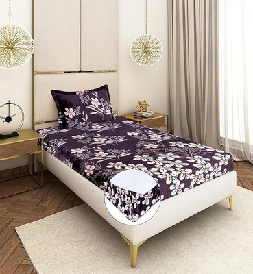 SHOPHOX Woolen Single Fitted (Elastic) 300 TC Abstract Bedsheet(Pack of 1, Purple, Multicolor)