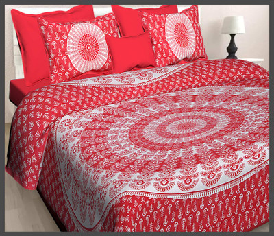 JAIPUR PRINTS Cotton Double Flat 160 TC Jaipuri Prints Bedsheet(Pack of 1, Red)