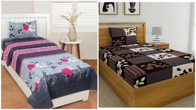 HSR Collection 200 TC Microfiber Single 3D Printed Flat Bedsheet(Pack of 2, Multicolor)